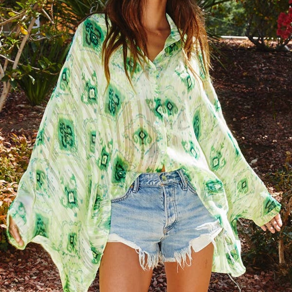 Oversized Batwing Sleeve Sheer Shirt